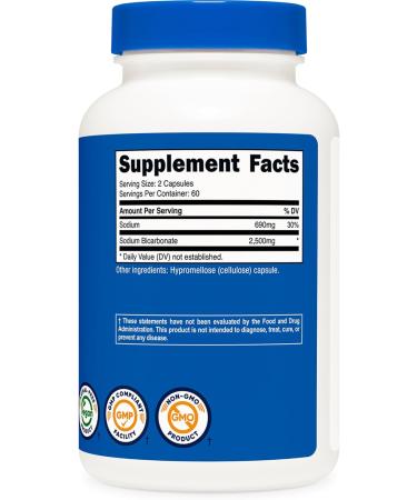 Nutricost Sodium Bicarbonate (2 500mg) 120 Capsules - GMO-Free Gluten Free Vegan 60 Servings - Buy Online on GoSupps.com
