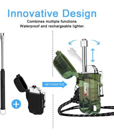 SUPRUS Waterproof Lighter Windproof Lighter Arc Plasma Lighters USB-C Rechargeable with Expandable and Flexible Neck for Outdoor(Camouflage) - Buy Online on GoSupps.com