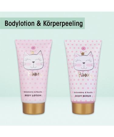Accentra Princess Kitty Gift Set - 7-Part Shower Set for Girls & Women | Bubble Bath Peeling Shower Gel Body Lotion & More in Strawberry & Vanilla - Perfect Gift Box - Buy Online on GoSupps.com