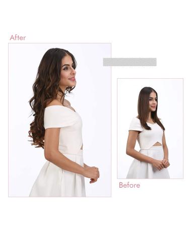 REECHO Invisible Wire Hair Extensions 20 Inch- Chestnut Brown with Blonde Highlights | Adjustable Size, Removable Clips, Curly Wavy Secret Hairpiece for Women - Buy Online on GoSupps.com