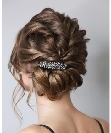 Elegant Flower Bloom Barrette with Rhinestone and Pearl Decoration in Light Grey - Buy Online on GoSupps.com