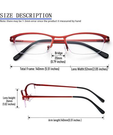 KoKoBin Metal Half Frame Reading Glasses with Blue Light Filter for Men & Women - Red 2.5 Diopters Spring Hinge - Buy Online on GoSupps.com