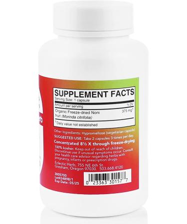 Eclectic Institute Raw Fresh Freeze-Dried Noni 375 mg - 100 Non-GMO Veg Caps | Best Price - Buy Online on GoSupps.com