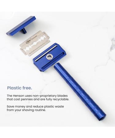 Henson Shaving Razor - Steel Blue Double Edge Safety Razor | 5 Spare Blades & 30 Precision | Reusable for Men & Women - Buy Online on GoSupps.com