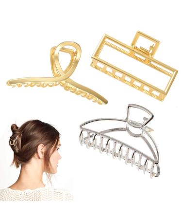 Glue clips 3 elegant metal claw clip female large hair clip non -slip hollow solid claw clip 3 types of powerful clip retro hair clip female hair accessories (rose gold + silver) pink gold - Buy Online on GoSupps.com