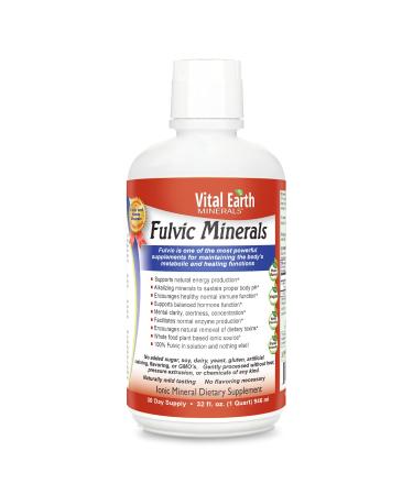 Vital Earth Minerals - Fulvic Mineral Liquid for Trace Mineral Drops in Water, Pure Fulvic Acid Trace Minerals Supplement, Chemical Free Extracted from Humic with Purified Water, 32 Fl Oz Unflavored 32 Fl Oz (Pack of 1)
