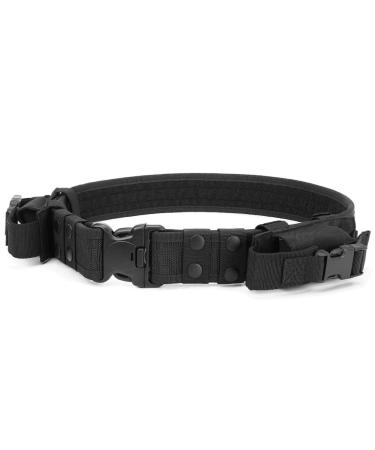 Heavy Duty Tactical Belt Adjustable Military Army Police Uniform Airsoft Utility Waist Belts with Dual Mag Pouches Black