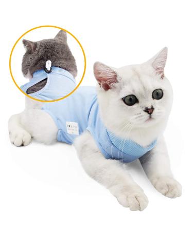 Ouuonno wound surgery recovery suit for cats in abdominal wounds or skin diseases after operation pajama suit e-collar alternative for cats Blue S