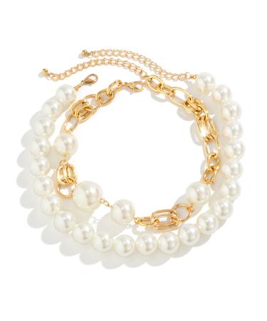 OralGos Stylish Double Layer Pearl Necklace Punk Gothic Choker Necklace Collar Fashion Jewelry for Women White