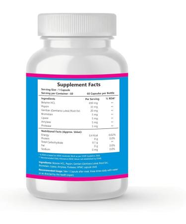 JEVR Betaine HCL Pepsin Gentian Bitters | With digestive enzymes | Promotes intestinal health digestion gas and acidity problems and stimulates metabolism | 60 vegetable capsules - Buy Online on GoSupps.com