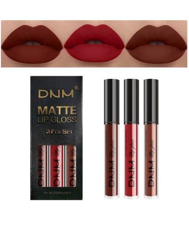 AMY'S DIARY 3Pcs Dark Red Brown Matte 24-Hour Liquid Lipstick Sets  Permanent Stay On Lipstick Lip Set Smudge Proof Matte Labial Mate Larga Duracion For Women Labiales Mate 24 Horas Originales(Set02)