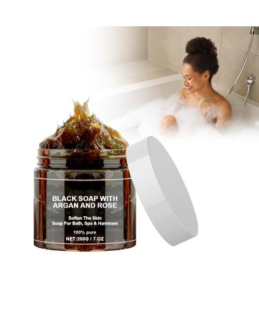 Crsetmyth Morocco Black Soap with Argan and Rose 200 g Morocco Soap Natural Moroccan Soap Peeling Shower Gel for Soft Skin Black Body Morocco Body Peeling