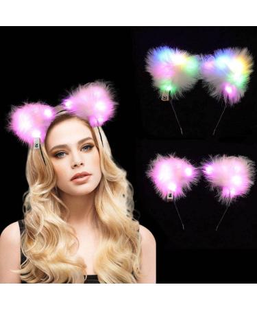 Werhonton LED Headband Light Up Cat Ears Hair Accessories Sexy Party Luminous Head bands for Women and Girls(2pcs)