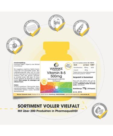 Vitamin B5 500 mg - 100 Vegan Capsules | High Dose Pantothenic Acid | Warnke Vitalstoffe - Premium German Pharmacy Quality - Buy Online on GoSupps.com