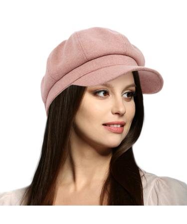 Womens Newsboy Cap Bakerboy Cabbie Gatsby Visor Beret Hat Tweed Girls Pageboy Caps for Womens Cotton-pink