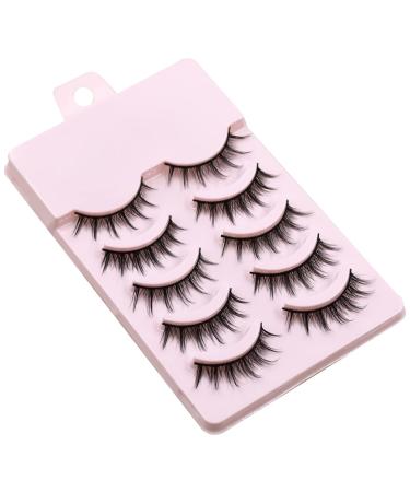 AUGENLI Natural Look Manga Lashes 15mm Japanese Style Wispy Eyelashes Reusable for Cosplay Anime Makeup and Daily Wearring 5Pair (7 clusters)