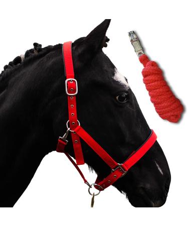 Halter for horses with rope |Leading knitting horse halter |Halfter pony thoroughbred full X-Full with rope (red cob (thoroughbred)) Red COB (thoroughbred)