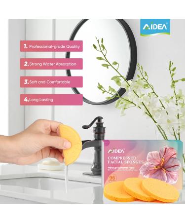 AIDEA 96 Count Compressed Facial Sponges - Eco-Friendly Makeup & Cleansing Sponges for Exfoliating Face Washing & Makeup Removal - Travel Essentials in Yellow - Buy Online on GoSupps.com