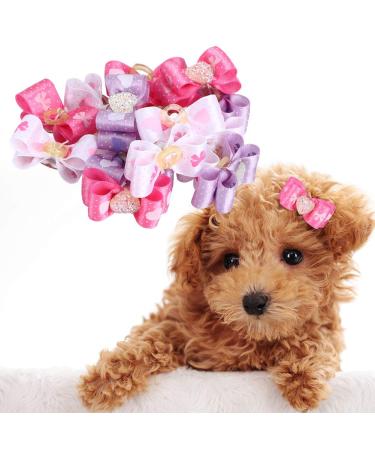 Pssopp 15Pcs Pet Multicolor Hair Bowknot Bows Gradient Color Cute Dog Hair Decoration Grooming Accessories for Cat Medium Small Dog