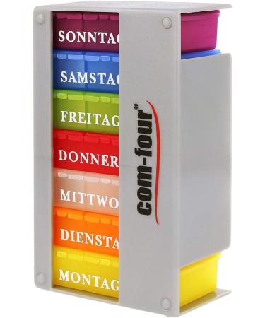Com-Four 7-Day Drug Doser - Weekly Pill Organizer - Silver & Black Medication Box for Morning Lunch & Evening Doses - Ideal for International Shipping - Buy Online on GoSupps.com