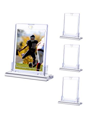 4 Pack of Magnetic Card Holder with Base for Trading Cards, 35 pt Baseball Card Protectors, Card Display Stand with Case, Acrylic Football, Baseball, TCG Card Display Case 4 Pack Stand with Base