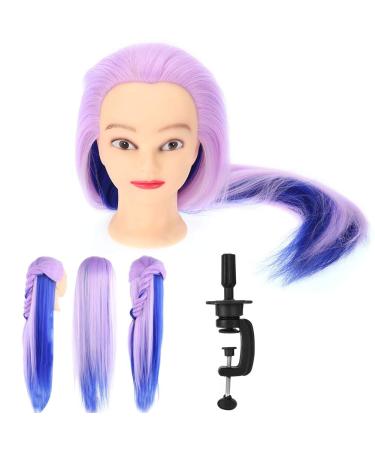 Styling head 63-68 cm two-tone doll head for cosmetology practice model with free clamp rose-violet sapphire