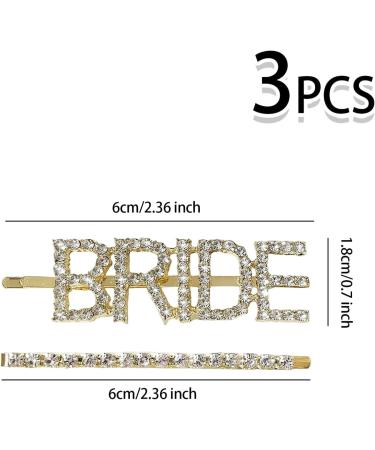 Luckious Brand 3 Pieces Rhinestone Bobby Pin Set with "BRIDE" Lettering Glitter Rhinestone Hair Clips Metal Barrettes - Elegant Crystal Hair Clips for Lady Women Girls (Gold) - Buy Online on GoSupps.com