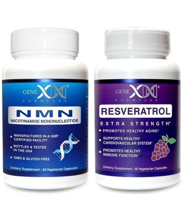 GENEX NMN and Resveratrol Dynamic Duo Supplements | 250mg Nicotinamide Mononucleotide (NMN) and Ultra Strength 1500mg Resveratrol w/ BioPerine, for Healthy Aging Support (2 Bottles)