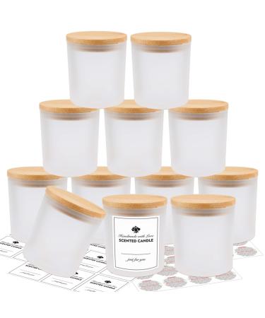 SUPMIND 12 Pack Glass Candle Jars-10 OZ Frosted Empty Candle Jars with Bamboo Lids and Sticky Labels Bulk Candle Jars for Making Candles Containers - Dishwasher Safe Frosted 12pcs