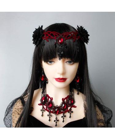 Caiguoer Halloween Headband Black Floral Hair Accessories Gothic Vampire Reaper Cosplay Halloween Party Cross Headwear for Ladies Women - Buy Online on GoSupps.com