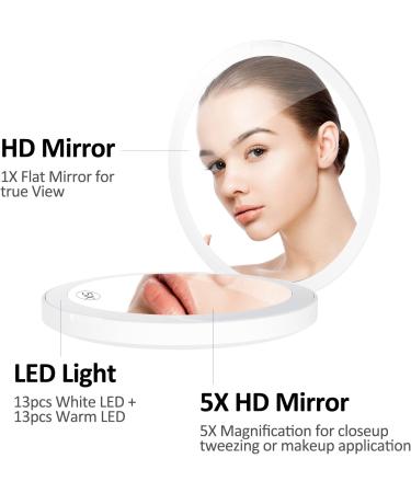 XINBAOHONG LED Lighted Travel Makeup Mirror 5X/1X Magnification - Rechargeable Handheld Compact Mirror for Handbag and Purse - Buy Online on GoSupps.com