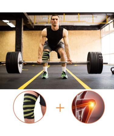 Zerone Sports Knee Bandage Wrap - Elastic Kneepad Straps for Gym Weightlifting & Cross Training - Compression & Support in Black & Yellow - Buy Online on GoSupps.com