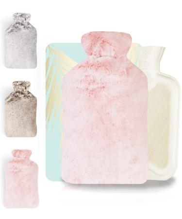 Rissler heat bottle Premium with cuddly soft cover 2l - fluffy heat bottle cover lined - natural rubber bed bottle & back belly abdomen pain relief - (premium pink)