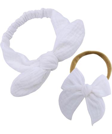 Original Cotton Gauze Headband for Newborn Toddler Infant Baby Girl Kids Muslin Cotton Hair Bow Elastic Bands Turban Headbands (2 pcs 029 White) - Buy Online on GoSupps.com