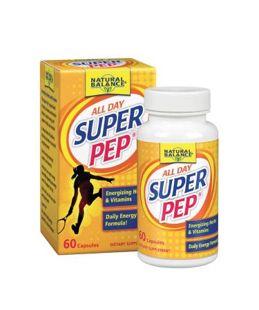 Natural Balance Super Pep | All Day Herbal Energy Supplement | with Eleuthero Kola Nut Gotu Kola B-Vitamins & Chromium | 60 Capsules 30 Servings 60 Count (Pack of 1)