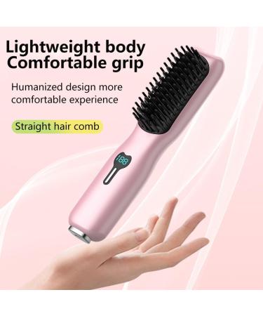 Portable Mini Wireless Hair Straightening Brush - Cordless Straightener Comb with 11 Temperature Settings Fast Heating & Anti-Scald - Lightweight & Travel-Friendly for All Hair Types - Pink - Buy Online on GoSupps.com