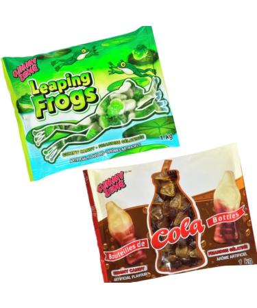 Popular American Gummies pack of 2 Cola bottles 1kg & Leaping Frogs 1kg
