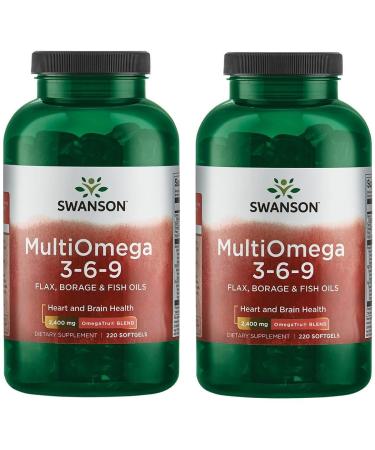 Swanson MultiOmega 3-6-9 - Non-GMO Flax, Borage & Fish Oil Capsules - Essential Fatty Acids Supporting Cardiovascular Health & Brain Health - (220 Softgels, 2400mg Serving) 2 Bottles