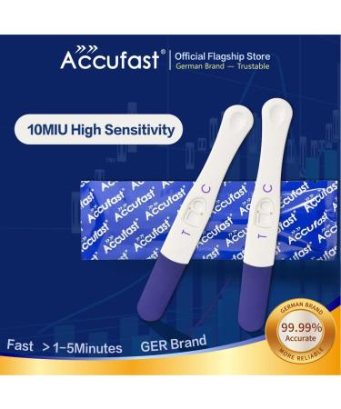 Accufast Pregnancy Test - 2 Early Detection HCG Tests 10 mIU 99.99% Accuracy Urine Cup & German Manual - New Upgrade - Buy Online on GoSupps.com