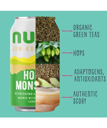 Nunc Jun-Kombucha Hops Monster (12 x 330ml) - Premium Non-Alcoholic Beer Alternative - Gut Health & Refreshing Drink - Gluten Free - Buy Online on GoSupps.com