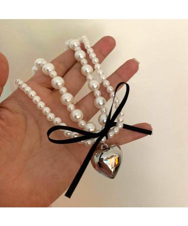 OralGos Heart Imitation Pearl Necklace for Women - Harajuku & Campus Style Jewelry - Simple Clavicle Chain Design - Shop Internationally - Buy Online on GoSupps.com