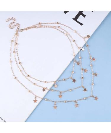 Shop Vintage Layered Star Dangle Necklace | Tiny Star Pendant & Gold Bead Chain Jewelry for Women - International Shipping Available - Buy Online on GoSupps.com