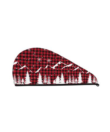 Hair Towel Wrap Hair Drying Towel with Button Towel Turban Head Towel to Dry Hair Quickly (Christmas Tree Buffalo Plaid)
