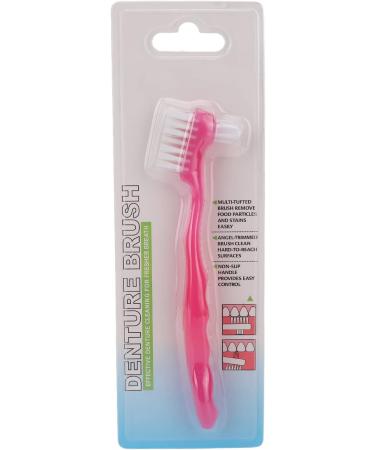 Denture Toothbrush - Double Sided Soft Bristles for Gentle Plaque and Dirt Removal - Ergonomic and Portable Design - Pink - Buy Online on GoSupps.com