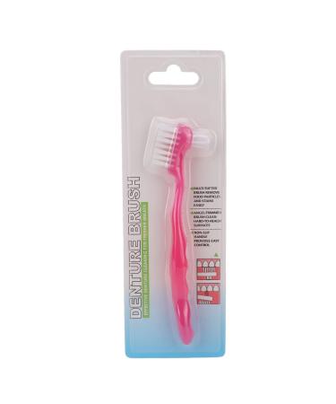 False Teeth Cleaning Brush Elderly Portable Denture Toothbrush Plaque Dirt Removal Denture Brush Gift for Home Travel (Pink)