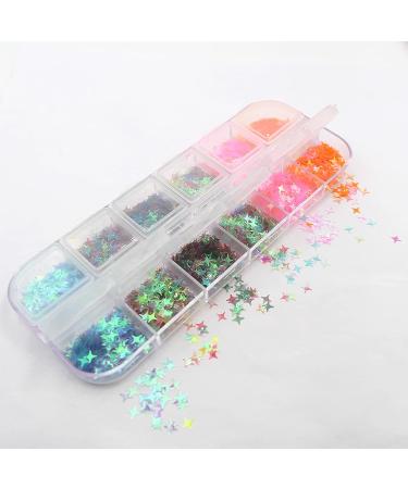 Holographic Cross Star Nail Art Glitter - Iridescent Resin Crafts for Women | DIY Manicure Decoration with Tweezers | Nails Rhinestone Accessories for Face, Body, and Eye - Four-Pointed Star - Buy Online on GoSupps.com