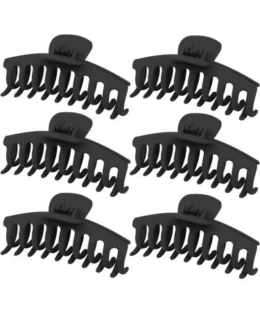 WHAVEL 6PCS Matte Plastic Large Black Hair Claw Clips For Thick Hair Jaw Clips Non-slip Ponytail Holder Hair Clip Clamps Teeth for Women and Girls A.Black