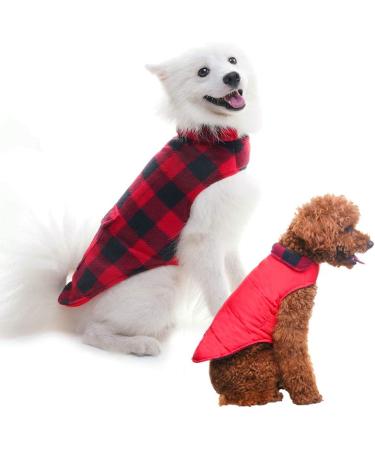 SCENEREAL Reversible Dog Winter Jacket - Windproof Waterproof Plaid Vest for Small, Medium, Large Dogs - Red-Black - Buy Online on GoSupps.com