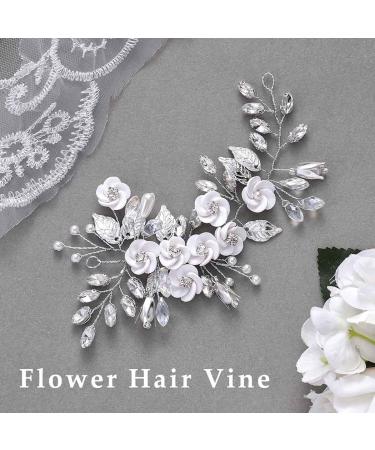Latious Silver Flower Wedding Hair Vine - Bridal Hair Piece with Rhinestones for Women and Girls - Buy Online on GoSupps.com