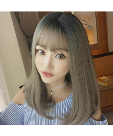 Shop Long Gray Wig with Bangs | Realistic Matte Hair - Dark Brown & Green Options - Buy Online on GoSupps.com
